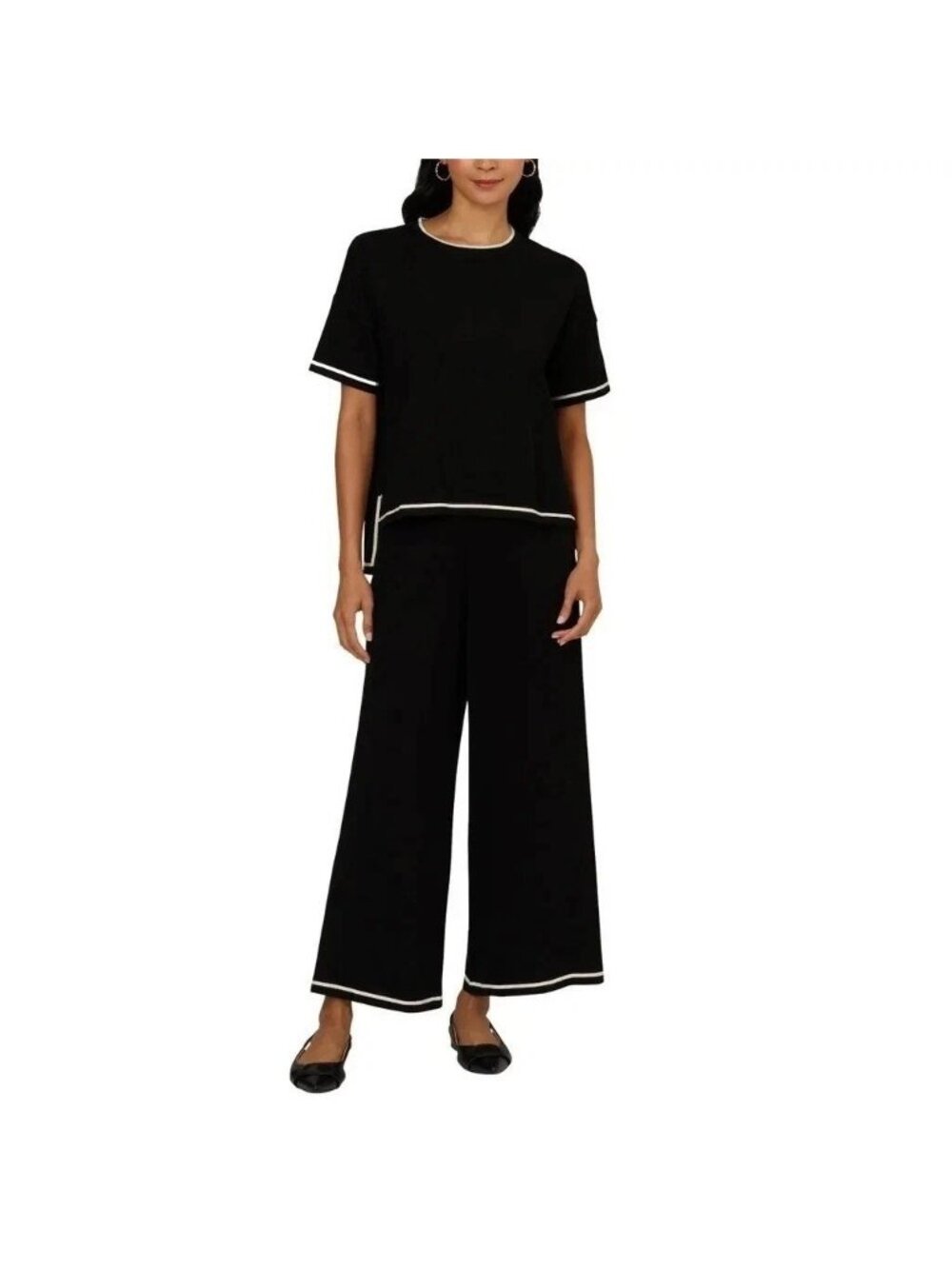 NWT Adrianna Papell Women's S Black Two-Piece Sweater Set Contrast Trim B0629